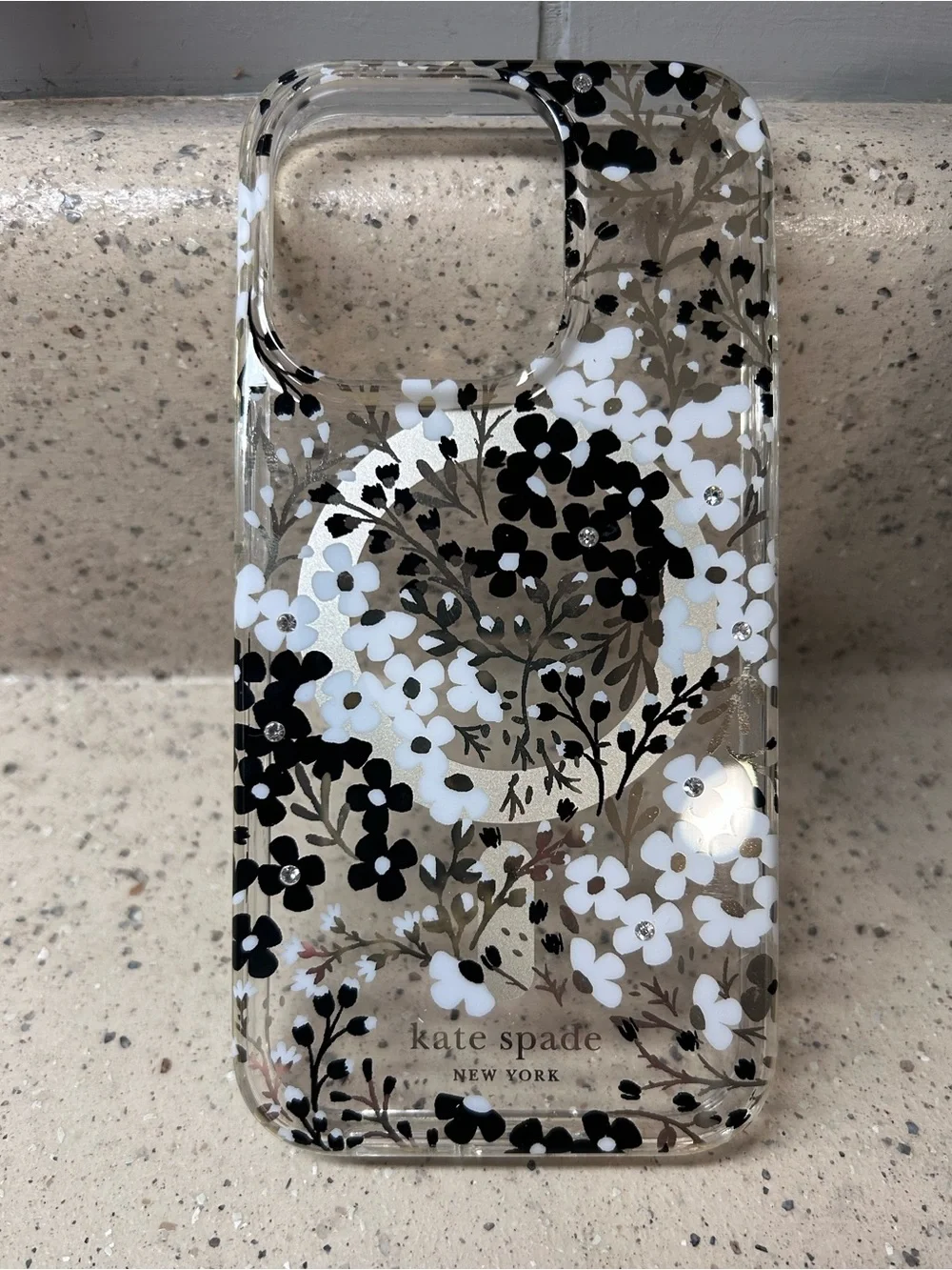 Kate Spade Clear Floral IPhone 15 Pro Case in Black & White